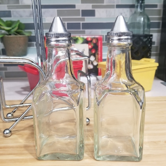 Tablecrafts 6oz Oil Vinegar Serving Set With Chrome Plated Rack - Picture 2 of 5